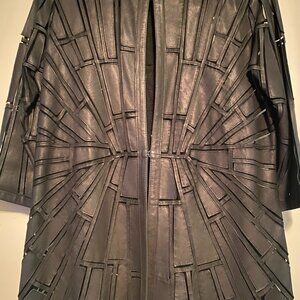 Black leather long jacket by Grayse Kelly and Marie